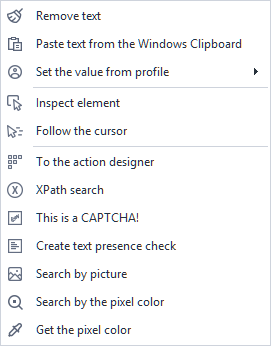 The context menu on an input field