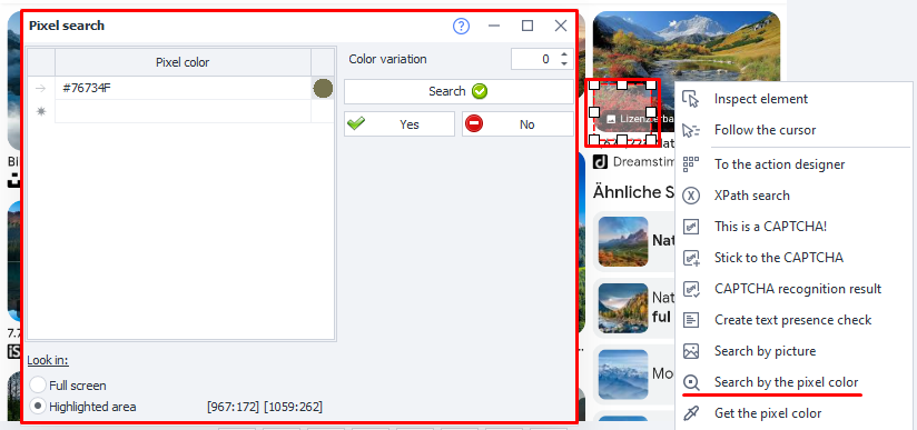 Search by the pixel color