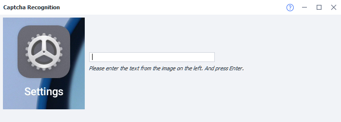The manual captcha input window