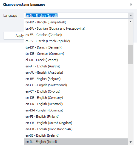 The list of languages